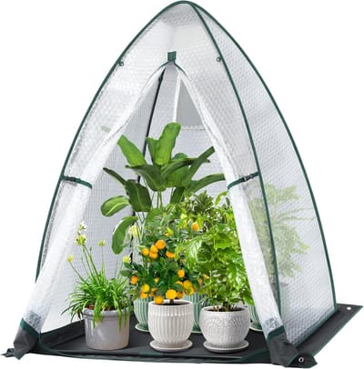 Famanu - Broeikas foliekas, overwinteringstent voor planten, 3 lagen bubbelfolie, broeikas, kleine tomatenkas met waterdicht grondzeil voor balkon, tuin, 120 x 120 x 180 cm