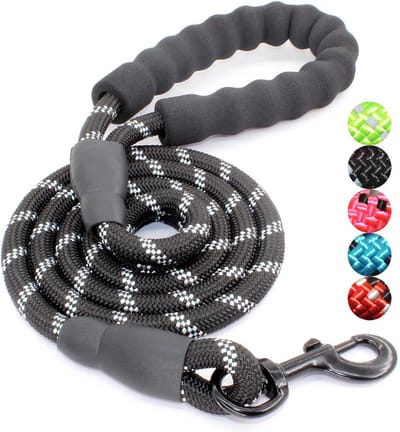 JAXY Hondenriem - Nylon Hondenlijn - Gevoerd Handvat - Robuust Touw - Reflecterende Looplijn Hond - 1,5 M - Zwart