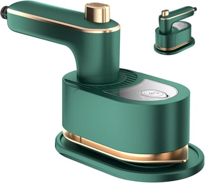 Mini stoomstrijkijzer - Stijltang & kledingstomer - Opvouwbaar - Geschikt voor nat en droog strijken - Compact en handig (Parelgroen)