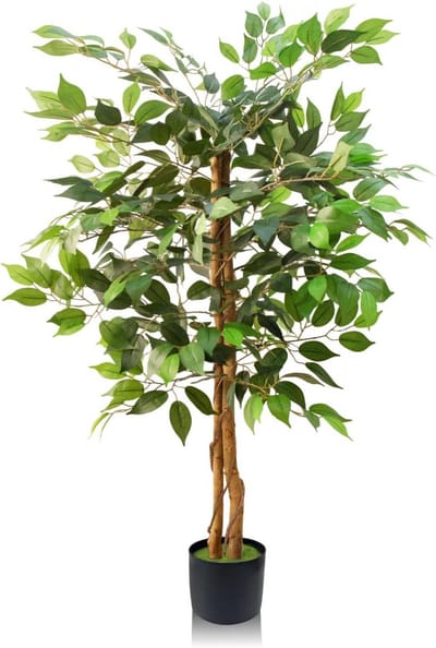 Kunststof Ficus Plant 120 cm - Met Gebogen Stel en Dichte Bladeren - Geschikt voor Binnen en Buiten - Zwart
