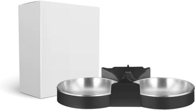 Jumalu 2-in-1 Voerbak Hond & Kat – Dubbele RVS Voer- en Drinkbak – Verhoogde Witte Standaard – Anti Slip – Uitneembaar & Vaatwasserbestendig – Zwart