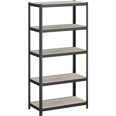 Ochama 5-Laags Stellingkast, Stalen Opslagrek, Gereedschapsloze Montage, voor Garage of Schuur, Draagvermogen 600 kg, 50 x 100 x 200 cm, Greige, Zwart