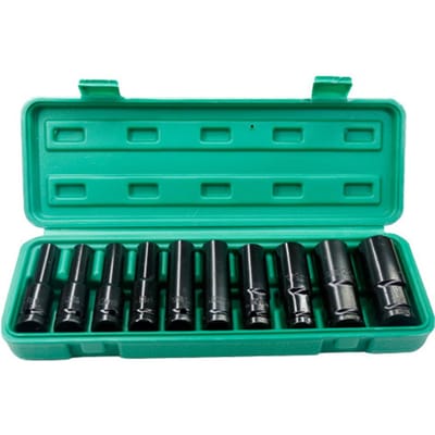 Jeu de douilles à chocs hexagonales à entraînement 1/2 pouces, 10 pièces, douilles profondes, tailles métriques, en acier au carbone avec 10pcs & 8-24mm noir
