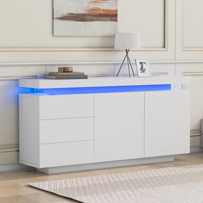 Dressoir Kast - Ladekast Woonkamer - Opbergen Woonkamer - Hoogglans Afwerking - 140x35x725cm - Wit