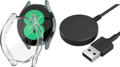 Strap-it TPU case transparant + oplaadkabel – geschikt voor Samsung Galaxy Watch 4 40mm / Galaxy Watch FE – schokbestendig beschermhoesje & duurzame oplader