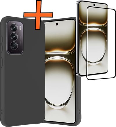 Hoes - Met Screenprotector - Geschikt voor OPPO Reno 12 - Sterk & Shockproof - Back Cover - Siliconen Case - Telefoon Hoes - Zwart