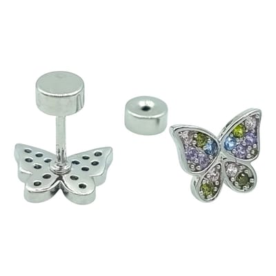 Vlinder oorbellen voor meisje met gekleurde CZ steentjes - Premium staal - 9 x 7 mm