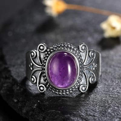 Retro Natuurlijke Ring voor Mannen Vrouwen Tijgeroog Rhodochrosiet Kyaniet Amethist Steen Ringen Sieraden Feest Verjaardagscadeau 6 gray