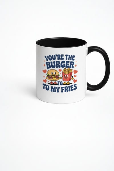 Mok "You're The Burger To My Fries" - Liefdes & Vriendschaps Mok | Grappig Cadeau | Burger Friet Design