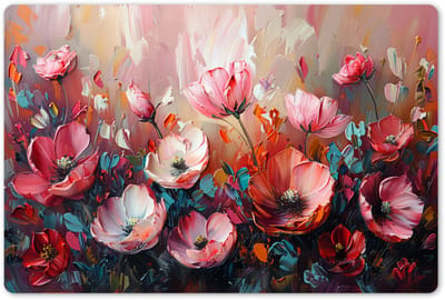 Placemats 45x30 cm - Placemat kunststof - 1 stuk - Klaprozen - Roze - Bloemen - Botanisch - Kunst - Borden onderleggers - Decoratie voor op tafel - Keuken tafeldecoratie accessoires - Vinyl onderlegger - Tafelversiering