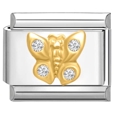 Quiges - Schakel - Bedel - 9mm - charms - zirkonia vlinder - Geschikt voor - armband - Schakelarmband - italy bedels armband