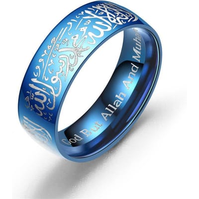 Modyle Trendy Titanium Staal Koran Boodschapper ringen Moslim religieuze Islamitische halal woorden mannen vrouwen vintage ring Arabische God ring 7 blue