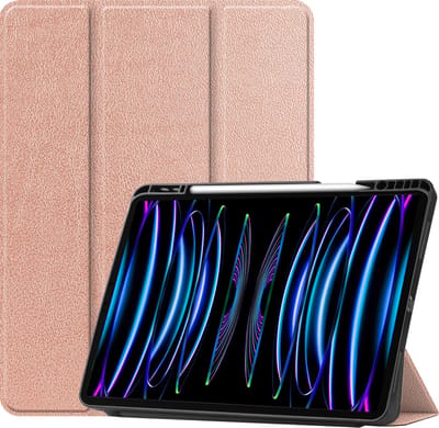 Hoes - Geschikt voor Apple iPad Pro (2022) - 12.9 inch - Dun & Stevig - Trifold Bookcase - Hard Cover Case - Met Uitsparing Geschikt voor Apple Pencil - Hardcover Book - Tablet Hoesje - Rosé goud