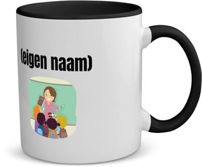 Akyol - juf met kinderen met eigen naam koffiemok - theemok - zwart - Juf - leraressen - collega's - verjaardag - afscheidscadeau - geschenk - kado - 350 ML inhoud