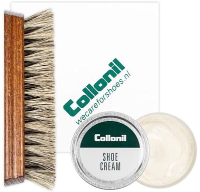 Collonil | Kleurloze schoenpoets set 3-delig | Shoe cream geschikt voor elke kleur schoenen | Poetsdoek | Borstel | Voordeelpakket schoenpoets setje