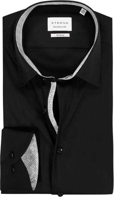 ETERNA slim fit overhemd - popeline - zwart - Strijkvrij - Boordmaat: 41 (EU maat: L)