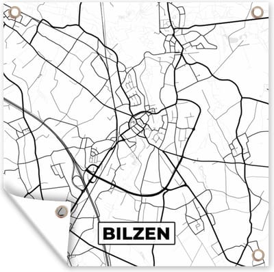 Tuin poster Zwart Wit – België – Plattegrond – Stadskaart – Kaart – Bilzen - 200x200 cm - Tuindoek