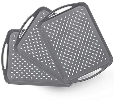 Antislip Dienbladen met Handgrepen - 3 Stuks XL Rechthoekig Voedseldienblad