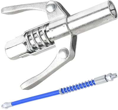 Dailygoods- Vetspuit met vetpatroon - Vetpomp - Vetspuit koppeling - Roestvrij staal - 30cm flexibele slang - Schokbestendig en lekvrij - Vetspuitkop