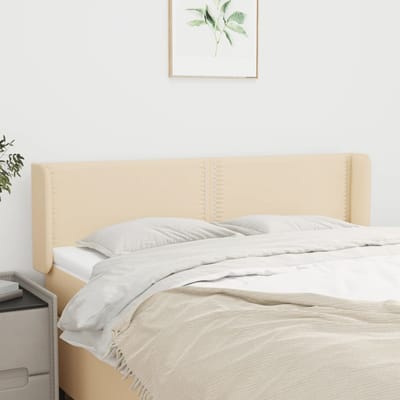 vidaXL - Hoofdbord - met - randen - 147x16x78/88 - cm - stof - crèmekleurig