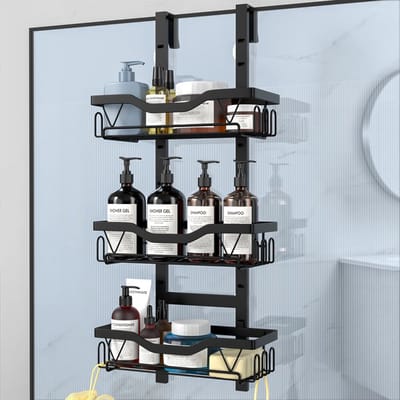 Dailygoody - Shower Rack - 3-Lagen Doucherek - Hangend zonder Boren - Zwart - Opbergoplossing - Geschikt voor Badkamer - Douche Organiser