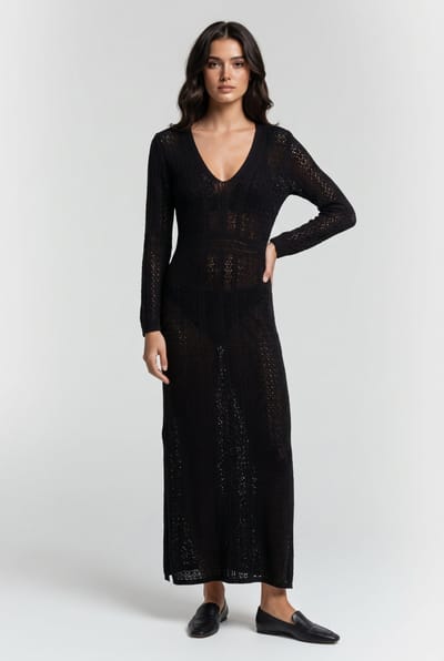 Reiss V-neck Knitted Crochet Dress Black Size: XS | Maxi Dresses Outlet | Dames | Zwart