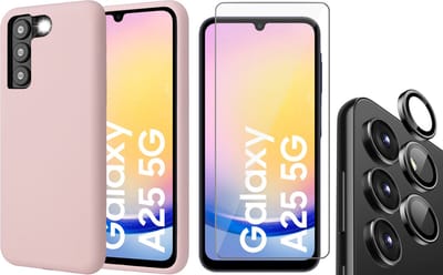 Hoesje geschikt voor Samsung Galaxy A25 / A24 - Screenprotector Glas & Camera Protector - Mat Back Case Roze