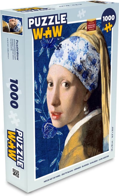 Puzzel Meisje met de parel - Delfts blauw - Vermeer - Bloemen - Schilderij - Oude meesters - Legpuzzel - Puzzel 1000 stukjes volwassenen