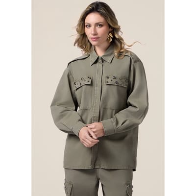 Oltre Oversized Shirt With Appliqués Military Green Size: 42 | Button-Down Shirts Outlet | Dames | Bruin
