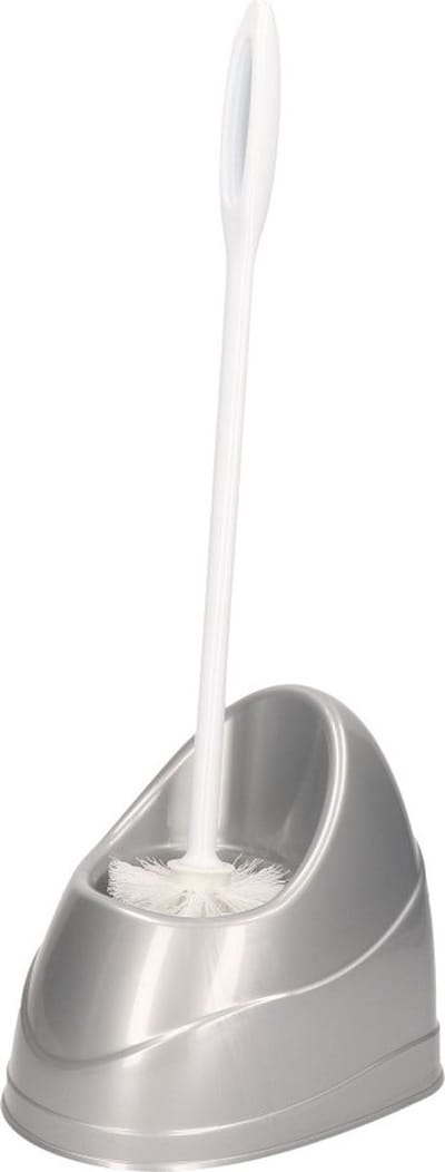 PlasticForte WC borstel met houder - zilverkleurig - 45,5 cm - kunststof - toiletborstels