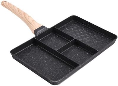 Koekenpan met vier gaten - Ontbijtpan - Snelle maaltijden - Antiaanbak steenlaag - 38 x 28 cm - Zwart