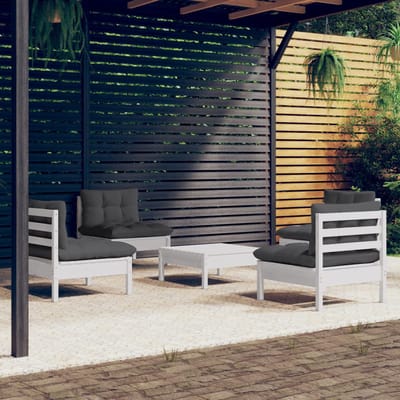 vidaXL - 5-delige - Loungeset - met - antracietkleurige - kussens - grenenhout