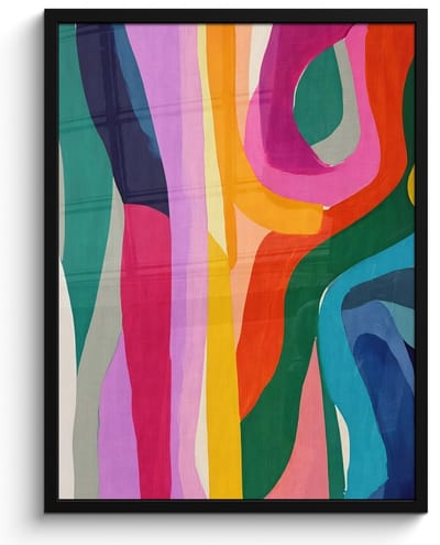 Poster in lijst - Fotolijst 60x80 cm - Posters - Abstract - Kleurrijk - Golven - Lijnen - Posterlijst zwart - Decoratie - Wanddecoratie woonkamer - Muurdecoratie slaapkamer