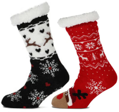 WeirdoSox - 2 paar Huissokken - Super zacht - Anti slip op voetzool - 1 paar Winter print en 1 paar kerst print - One size fits all - voor heerlijke warme voeten