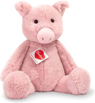 Hermann Teddy Knuffeldier varken/biggetje - pluche stof - premium kwaliteit knuffels - roze - 32 cm