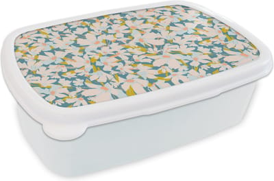 Broodtrommel Wit - Lunchbox - Brooddoos - Flora - Bloemen - Lente - 18x12x6 cm - Volwassenen