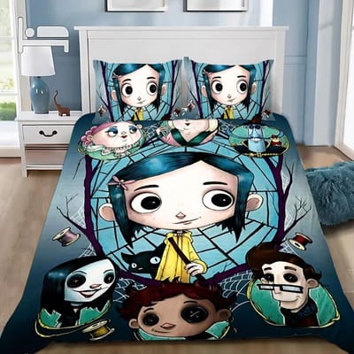 Dekbedovertrek Kussensloop Beddengoedset Horrorfilm C-Coralines Jongen Meisje Slaapkamerdecoratie Kindergeschenk Eenpersoons Tweepersoons Groot Formaat 220x240cm&set