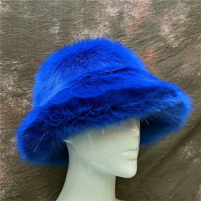 Nouveau Chapeau Seau Chaud d'Hiver pour Femmes en Fausse Fourrure Mode Large Bord Couleur Unie Chapeaux de Pêcheur Extérieur Hommes Vacances Décontracté Casquette Panama blue
