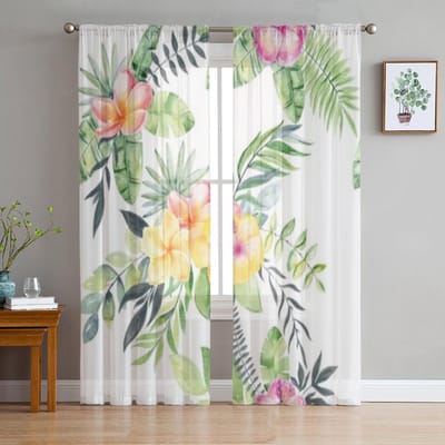 Aquarel Bloemen Transparante Gordijnen voor Woonkamer Transparante Tule Raambekleding Slaapkamer Keuken Huisdecoratie Sluier Gordijnen 135W x 114H(cm) white