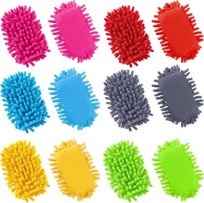 Gekleurde schuursponzen/sponzen - 12 stuks - Microfiber Shag Whiteboard Eraser - Herbruikbaar - Wasbare - Dubbelzijdig - keuken reiniging tool - Veelzijdig reinigingsgereedschap - voor kantoor, thuis en klaslokaal - 6 kleuren