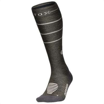 STOX Energy Socks Merino Wandelsokken Dames - Compressiekousen Wandelen - Groen / Beige - Merino Wol Compressie Sokken - Naadloos - Outdoor - Hiking - Maat: 36-38