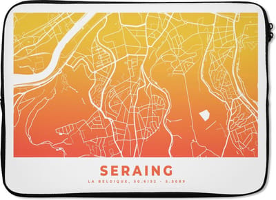 Laptophoes 14 inch - Stadskaart - Seraing - Oranje - België - Laptop sleeve - Binnenmaat 33x23 cm - Zwarte achterkant