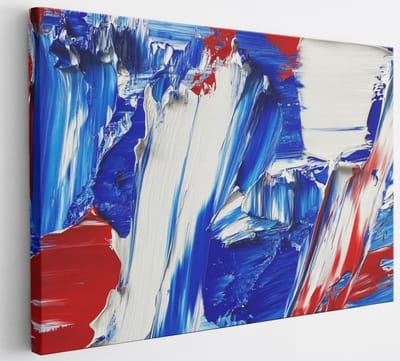 Saammp Canvas Schilderij - Grof - Penseelstreken - Blauw - Abstract - 40x30 - Foto op canvas - Wanddecoratie - Muurdecoratie Woonkamer - Kantoor Decoratie