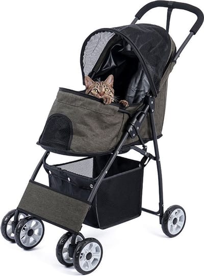 Kattenu kinderwagen voor dieren - Wandelwagen voor honden en katten - opbouwbaar - Incl opbergmand