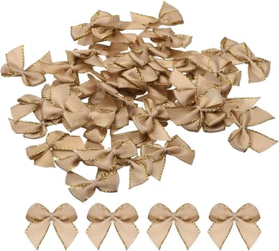 100 Stuks Mini Linten met Metaalrand, 2.5 cm Satijnen Linten voor Creatief Knutselen, Haaraccessoires en Feestdecoratie, Gouden Rand, Bruin
