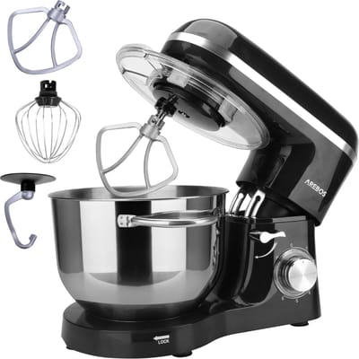 AREBOS Keukenmachine - 1500W - Keukenrobot - 6L - Keukenmixer - Foodprocessor - Roestvrij Stalen Mengkom - 6 Snelheden - Zwart