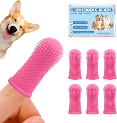 Hondentandenborstel Set met 6 Stuks, 360º Tandenreiniging voor Honden en Katten, Siliconen Vingerborstel voor Effectieve Mondhygiëne