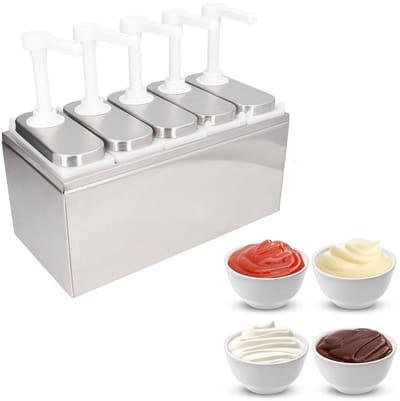 Dailygoods - Saus Pomp Container - Saus Dispenser - Duurzaam en veilig - 5 Pompen - Ideaal voor restaurants - Voedingskwaliteit - Roestvrij staal