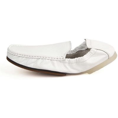Lente en Zomer Echt Leer Heren Gommino Casual Schoenen All-Matching Britse Slip-on Schoenen Comfortabele Rijden Luie Schoenen Opvouwbare Ballerina's 44 white