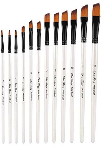 Dailygoods- Kunstkwasten Set van 12 - Professionele Detailkwasten - Nylonhaar voor Aquarel/Olieverf/Acryl - Houten Handvat - Roestvrij Aluminium Buis - Goede Elasticiteit - Verfkwasten